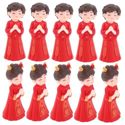 Vaguelly 5 Paare Mini Chinesische Brautpaar-figuren Traditionelle Hochzeitsdekoration Tortenaufsatz mit Chinesischer Tracht für Ostasiatische Hochzeit Kuchen Dekorationsset von Vaguelly
