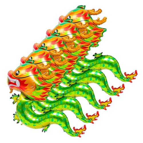 Vaguelly 5 Stück Drachenballons aus Aluminiumfolie Chinesische Neujahrsdekoration für Frühlingsfest Lustige Drachen Luftballons für Partys und Feiern Grüne Drachenform von Vaguelly