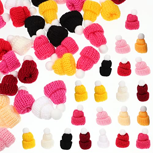 Vaguelly 50 Stück Mini-Mütze kleine Hüte Neuheit Hüte Mini-Zylinder-Stirnband Gnomenhüte zum Basteln Mini -Strohhut Mini Strickmützen Puppenhüte dekorative Strickmützen Hutschmuck Polyester von Vaguelly
