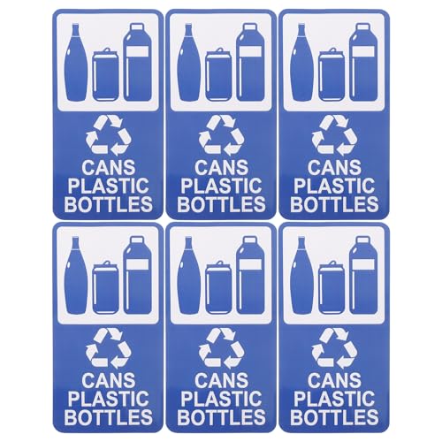Vaguelly 6 Recycling-Schilder für Mülleimer: Wasserfeste, selbstklebende Etikettenaufkleber – Nur für Flaschen und Dosen – perfekt für Zuhause, Büro und Schulen, 20,8 x 9,9 cm von Vaguelly