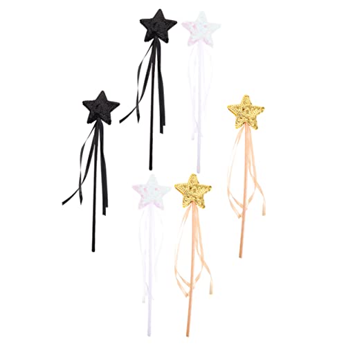 Vaguelly 6 Stück Glitzernde Zauberstäbe für Mädchen Sternförmige Feenstäbe Gold Rosa und Schwarz für Geburtstagsfeiern Halloween und Kostümpartys von Vaguelly