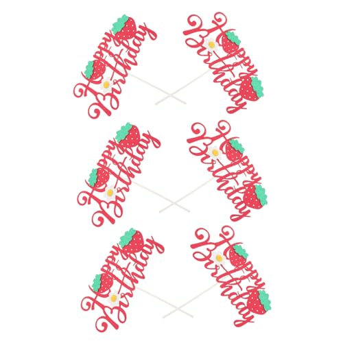 Vaguelly 6 Stück Teiliges Erdbeer Cake Topper mit Glitzer Wiederverwendbare Kuchen Picks Lebendige Blumen Dekoration für Mädchen Erstgeburtstag und Sommerliche Geburtstagsfeiern von Vaguelly