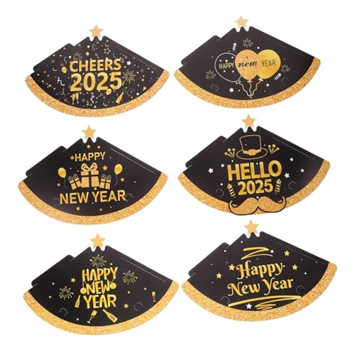Vaguelly 6 Stück Teiliges Happy Year Partyhüte Papierkegel mit Elastischem Band Goldglitzernde Neujahrs-kopfbedeckungen für Erwachsene für Silvester Geburtstage und Kostümpartys Vaguelly 6 Stück Teiliges Happy Year Partyhüte Papierkegel mit Elastischem Band Goldglitzernde Neujahrs-kopfbedeckungen für Erwachsene für Silvester Geburtstage und Kostümpartys von Vaguelly