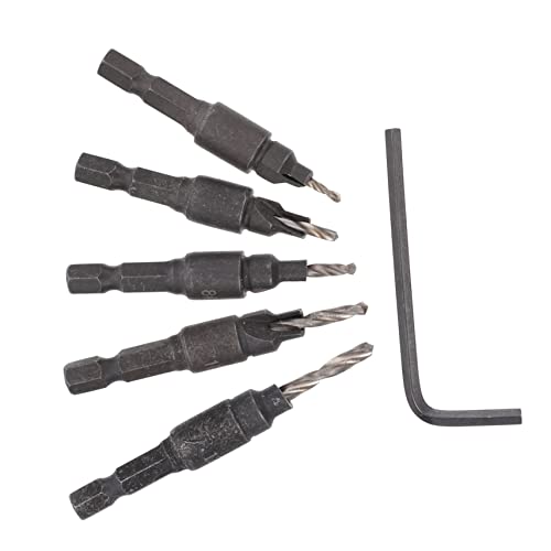 Vaguelly 6 Stück Teiliges Holzarbeitsbohrer Set mit Senkbohrer und Sechskantschraubenschlüssel für Präzise Bohrungen für Holzbearbeitung und DIY Projekte von Vaguelly