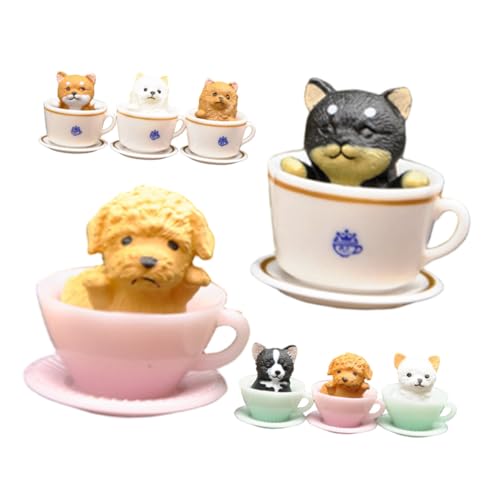 Vaguelly 8 Stück Teiliges Miniatur Hund und Katze Figuren mit Realistischer Detailgestaltung Niedliche Tierornamente im Becher als Puppenhaus Dekoration Tortendeko und Mikro-landschaft von Vaguelly