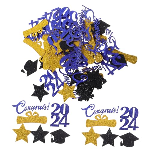 Vaguelly Buntes Graduation Konfetti Set mit Blauen Zahlen Schwarzen Doktorhut und Goldenen Zertifikatsstern Streuern für Tischdeko und DIY Basteln bei Abschlussfeiern von Vaguelly