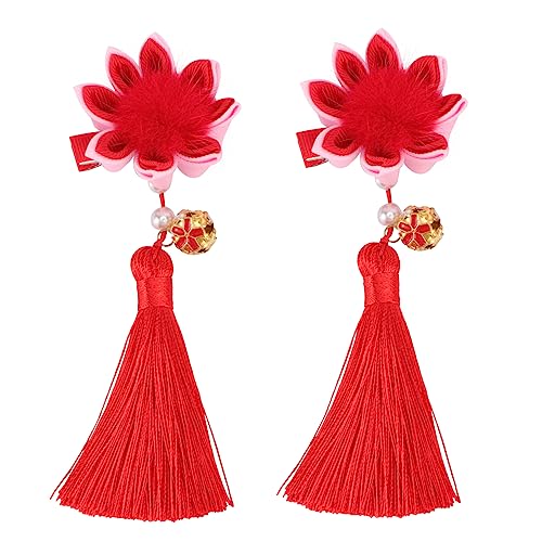 Vaguelly Chinesischer Stil Haarschleifen mit Quaste und Schleifenbogen Haarklammern für Mädchen Frühlingsfest Haaraccessoires Traditionelle Haarspangen von Vaguelly