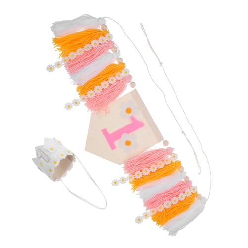 Vaguelly Daisy Hochstuhl Geburtstagsbanner mit Kronenhut Boho Party Wimpelkette für Geburtstag Kinderparty Dekoration Tassel Girlande Tischdeko von Vaguelly