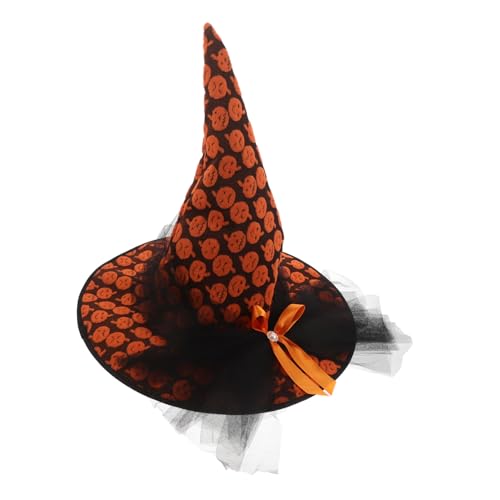 Vaguelly Halloween Hexenhut mit Kürbismotiv Mesh und Schleife Leichter Zauberer-hut für Damen und Atmungsaktive Hexenhut-cosplay-accessoires für Halloween-party Maskerade Karneval von Vaguelly