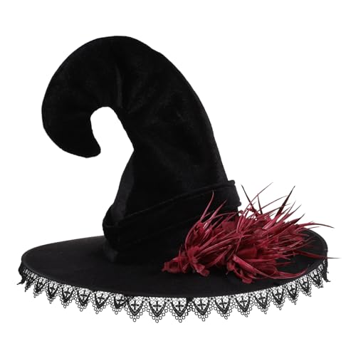 Vaguelly Halloween Hexenhut mit Rüschen Cosplay Zubehör Weinrot Dekorativer Partyhut für Damen Passend für Kopfumfang Einzigartiges Kostüm Accessoire für Hexen Mottoparty Vaguelly Halloween Hexenhut mit Rüschen Cosplay Zubehör Weinrot Dekorativer Partyhut für Damen Passend für Kopfumfang Einzigartiges Kostüm Accessoire für Hexen Mottoparty von Vaguelly