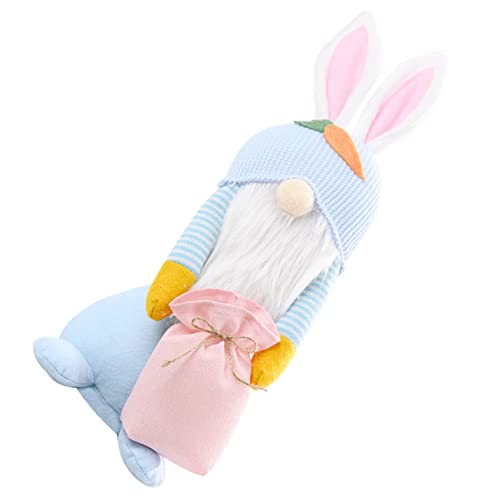 Vaguelly Kaninchen hält eine Geschenkpuppe Plüsch Kaninchenzwergpuppe Desktop-Kaninchen-Zwergpuppe Festival-Puppenverzierung Gnom Puppenschmuck PP Baumwolle Sky-Blue von Vaguelly