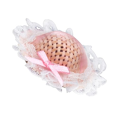 Vaguelly Minihut Strohhut kleine Strohhüte Puppenhüte Puppenstrohhüte Mini-Hüte Mini-Hut- Minihüte zum Basteln Miniaturhut kleine Hüte Stoff Rosa von Vaguelly