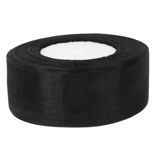 Vaguelly Schleifenband Organza Chiffonband Dekorationsband DIY Hochzeit Halloween Band Blumenstraußband Hochzeitsdekorationsband Transparentes Glitzerband Dünnes Band Schwarz von Vaguelly