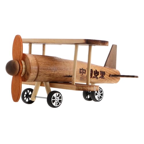 Vaguelly Vintage Holzflugzeug Doppelsitzer Holzfigur Dekoratives Modell für Kinderzimmer Büro Tischdeko Nostalgisches Sammlerstück aus Holz Flugzeuge von Vaguelly
