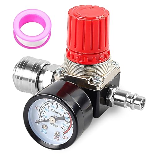Druckminderer, 1/2, 1/4" Druckminderer druckluft mit 3M Rollen Teflonband, 120 PSI Druckschaltventil mit Manometer, EU-Standard 3 Löcher Druckschalter Regelventil für Luftverdichter, Kompressor Druckminderer, 1/2, 1/4" Druckminderer druckluft mit 3M Rollen Teflonband, 120 PSI Druckschaltventil mit Manometer, EU-Standard 3 Löcher Druckschalter Regelventil für Luftverdichter, Kompressor von Vaileal