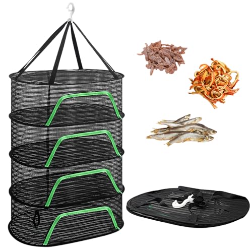 Vaileal Trockennetz, Trockennetze zum Aufhängen Kräuter 4 Ebene Klappbar, Hängend mit S-förmige Haken, Kräutertrockner Hängend, Mesh Trockennetz für Pflanze, Fleisch, Blumen (Schwarz) von Vaileal