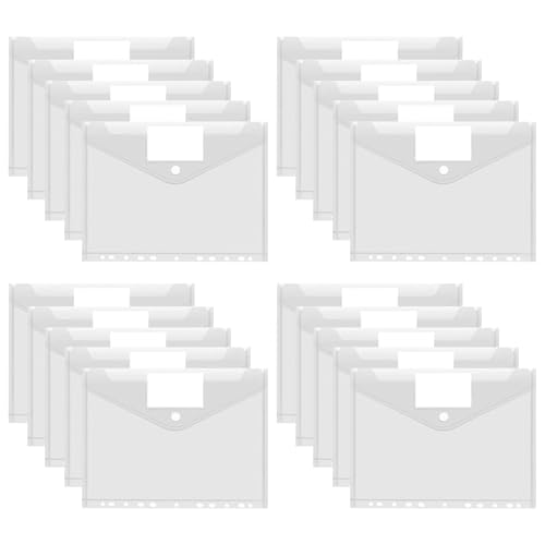 Dokumententasche A4 20 pack-Wasserdicht Dokumentenmappe A4 zum Abheften 11 Schnalle und Etikettentasche Transparente Mappe für Dokumente Organisieren von Vakki