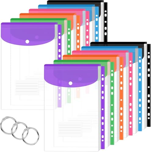 Dokumentenmappe A4 Vakki 12 Stück Transparent Dokumententasche A4 6 Farben Sichttasche Dokumenten Sammelmappe A4 Tasche mit 11 Lochrand, Druckknopf und Etikettentasche für Organisieren von Dokumenten von Vakki