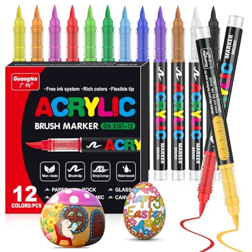 Vakki 12 Schwarz Acrylstifte für steine wasserfest, Pinselspitze Acrylmarker, Acrylic marker Acrylmarker Set Perfekt für Steine Bemalen, Glas, Holz, Keramik, Metall & Leinwand Vakki 12 Schwarz Acrylstifte für steine wasserfest, Pinselspitze Acrylmarker, Acrylic marker Acrylmarker Set Perfekt für Steine Bemalen, Glas, Holz, Keramik, Metall & Leinwand von Vakki