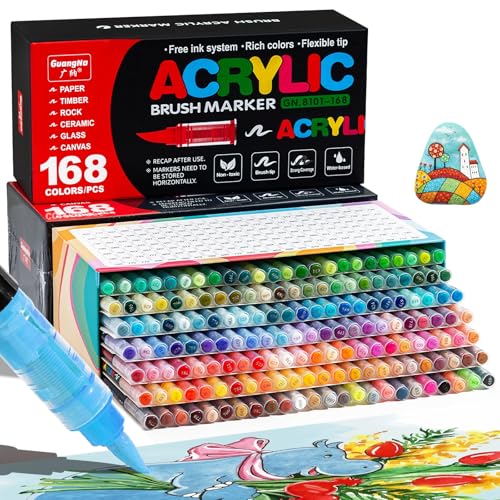 Vakki 168 Acrylstifte für steine wasserfest, Pinselspitze Acrylmarker, Acrylic marker Acrylmarker Set Perfekt für Steine Bemalen, Glas, Holz, Keramik, Metall & Leinwand Vakki 168 Acrylstifte für steine wasserfest, Pinselspitze Acrylmarker, Acrylic marker Acrylmarker Set Perfekt für Steine Bemalen, Glas, Holz, Keramik, Metall & Leinwand von Vakki
