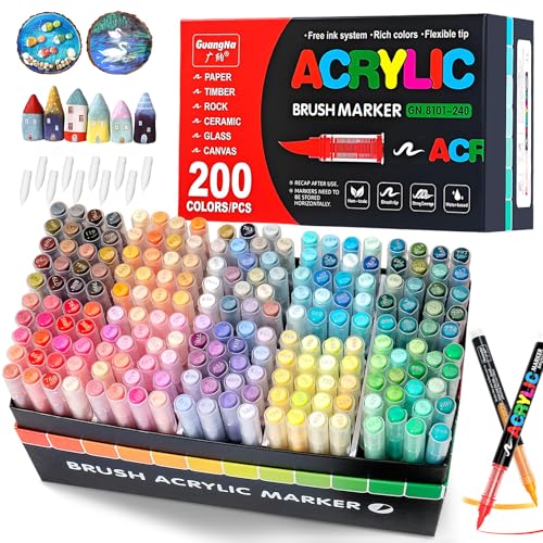 Vakki 200 Acrylstifte für steine wasserfest, Pinselspitze Acrylmarker, Acrylic marker Acrylmarker Set Perfekt für Steine Bemalen, Glas, Holz, Keramik, Metall & Leinwand Vakki 200 Acrylstifte für steine wasserfest, Pinselspitze Acrylmarker, Acrylic marker Acrylmarker Set Perfekt für Steine Bemalen, Glas, Holz, Keramik, Metall & Leinwand von Vakki