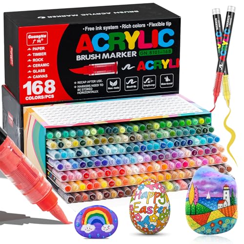 Vakki 240 Acrylstifte für steine wasserfest, Pinselspitze Acrylmarker, Acrylic marker Acrylmarker Set Perfekt für Steine Bemalen, Glas, Holz, Keramik, Metall & Leinwand von Vakki