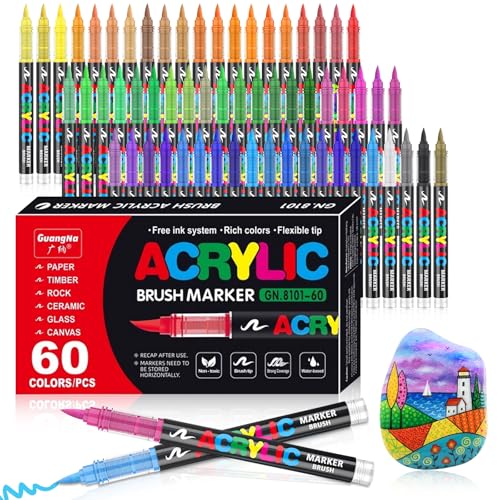 Vakki 60 Acrylstifte für steine wasserfest, Pinselspitze Acrylmarker, Acrylic marker Acrylmarker Set Perfekt für Steine Bemalen, Glas, Holz, Keramik, Metall & Leinwand Vakki 60 Acrylstifte für steine wasserfest, Pinselspitze Acrylmarker, Acrylic marker Acrylmarker Set Perfekt für Steine Bemalen, Glas, Holz, Keramik, Metall & Leinwand von Vakki