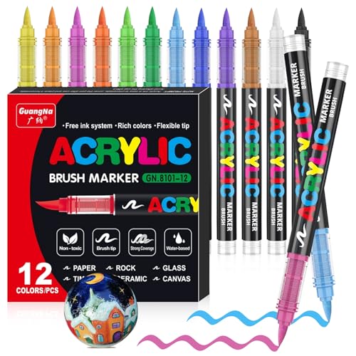 Vakki Acrylstifte für steine wasserfest, Pinselspitze Acrylmarker, Acrylic marker Acrylmarker Set Perfekt für Steine Bemalen, Glas, Holz, Keramik, Metall & Leinwand-12 Farben Vakki Acrylstifte für steine wasserfest, Pinselspitze Acrylmarker, Acrylic marker Acrylmarker Set Perfekt für Steine Bemalen, Glas, Holz, Keramik, Metall & Leinwand-12 Farben von Vakki