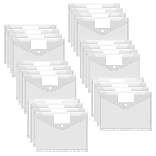 Vakki Dokumententasche A4, 24 Stück A4 Transparent Dokumentenmappe, A4 Sichttasche Dokumenten Sammelmappen Tasche mit 11 Lochrand und Etikettentasche für Organisieren von Dokumenten von Vakki