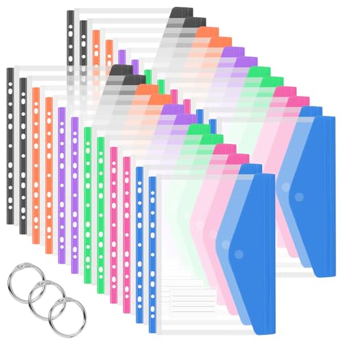 Vakki Dokumententasche A4, 6 Farben 24 Stück Transparent Dokumententasche A4, Erweiterbare Wasserdicht Dokumenten Mappen Abheftbar mit Klettverschluss, Etikettentasche für Organisieren von Dokumenten von Vakki