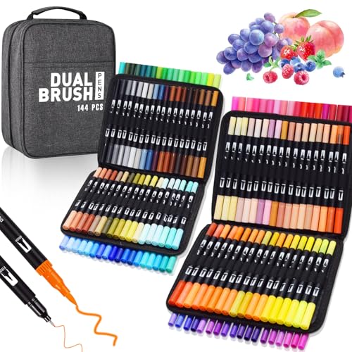 Vakki Dual Brush Pen Set, 144 Farben Filzstifte Filzstifte Dicke Und DüNne Mit Schwarzer Tragetasche, Stifte Set FüR Bullet Journal, Mandala, Manga, MalbüCher, Handlettering FüR Kinder Und Erwachsene Vakki Dual Brush Pen Set, 144 Farben Filzstifte Filzstifte Dicke Und DüNne Mit Schwarzer Tragetasche, Stifte Set FüR Bullet Journal, Mandala, Manga, MalbüCher, Handlettering FüR Kinder Und Erwachsene von Vakki