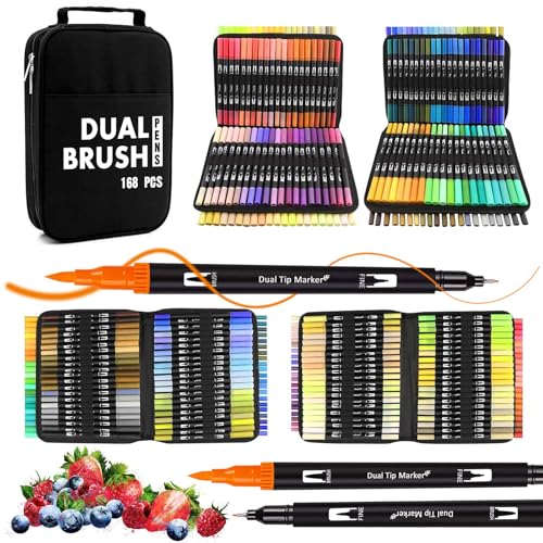 Vakki Dual Brush Pen Set, 168 Farben Filzstifte Filzstifte Dicke Und DüNne Mit Schwarzer Tragetasche, Stifte Set FüR Bullet Journal, Mandala, Manga, MalbüCher, Handlettering FüR Kinder Und Erwachsene Vakki Dual Brush Pen Set, 168 Farben Filzstifte Filzstifte Dicke Und DüNne Mit Schwarzer Tragetasche, Stifte Set FüR Bullet Journal, Mandala, Manga, MalbüCher, Handlettering FüR Kinder Und Erwachsene von Vakki