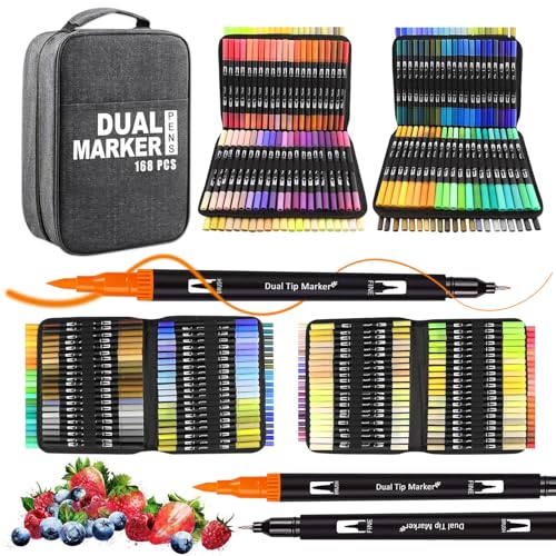 Vakki Dual Brush Pen Set, 168 Farben Filzstifte Filzstifte Dicke Und DüNne Mit Schwarzer Tragetasche, Stifte Set FüR Bullet Journal, Mandala, Manga, MalbüCher, Handlettering Vakki Dual Brush Pen Set, 168 Farben Filzstifte Filzstifte Dicke Und DüNne Mit Schwarzer Tragetasche, Stifte Set FüR Bullet Journal, Mandala, Manga, MalbüCher, Handlettering von Vakki
