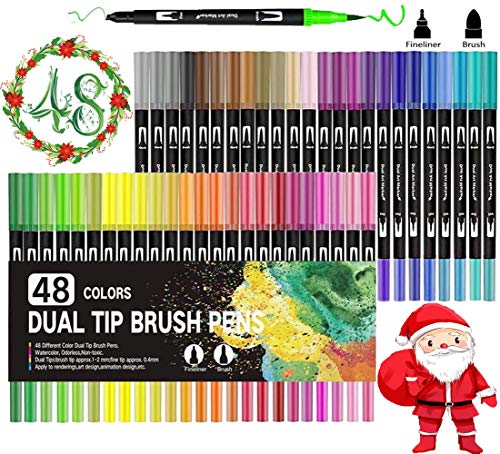 Vakki Dual Brush Pen Set, Filzstifte 48 Farben Dual Tip Stifte Fineliner, Pinselstifte Aquarell Marker, Filzstifte Dicke und Dünne für Kinder und Erwachsene Malbücher, Manga stifte Malstifte Vakki Dual Brush Pen Set, Filzstifte 48 Farben Dual Tip Stifte Fineliner, Pinselstifte Aquarell Marker, Filzstifte Dicke und Dünne für Kinder und Erwachsene Malbücher, Manga stifte Malstifte von Vakki