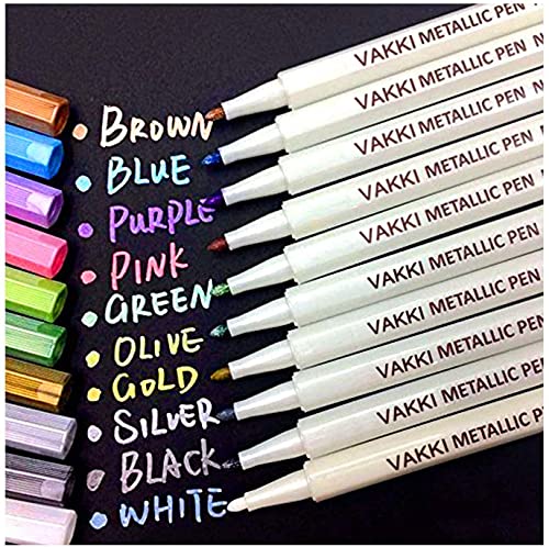 Vakki Metallic Marker Pens,Satz von 10 Farben für Kartenherstellung DIY Fotoalbum Gebrauch auf irgendeiner Oberfläche-Papier Glas Kunststoff Keramik von Vakki