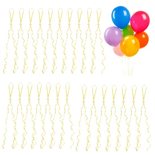 100 Stück Ballonverschlüsse Helium mit Schnur, Luftballon Verschluss, Ballonband mit Schnellverschluss für Hochzeitsfeier, Geburtstag Party (Gold) von Vaktop