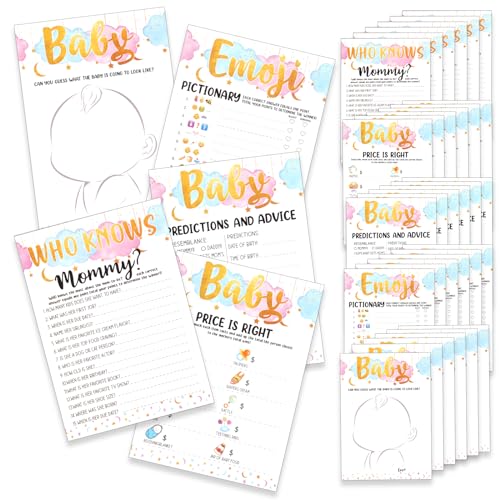 Babyparty-Spiele, Baby-Vorhersagekarten, 5 Spiele in 1 Packung, insgesamt 30 Spielkarten für Party, Geschenke (Wolken-Design) von Vaktop