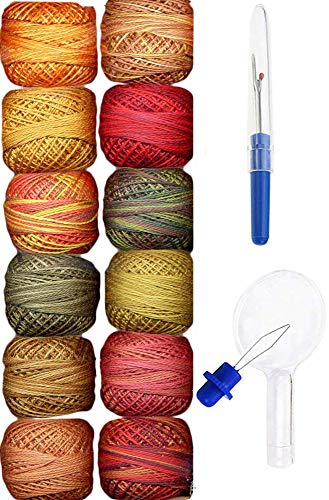 Valdani Stickgarn Perle Baumwolle Größe 8 handgefärbt Fabulous Autumn Collection gebündelt mit Artsiga Crafts Nahttrenner und Nadeleinfädler (PC8-FAutumn) von Valdani