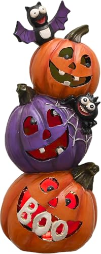 Valery Madelyn Halloween Deko, 25cm Neuheit Harz Kürbis Figur mit LED Licht, Halloween Party Statuen Tisch Ornamente Deko von Valery Madelyn