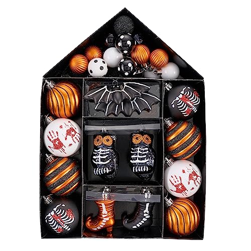 Valery Madelyn Halloween-Ornamente, Baumschmuck für den Innenbereich, 40 Stück, bruchsicher, gruselige Skelette, Eule, Fledermäuse, dekorative hängende Kugel-Ornamente, Set für kleine Bäume, gruselige Valery Madelyn Halloween-Ornamente, Baumschmuck für den Innenbereich, 40 Stück, bruchsicher, gruselige Skelette, Eule, Fledermäuse, dekorative hängende Kugel-Ornamente, Set für kleine Bäume, gruselige von Valery Madelyn