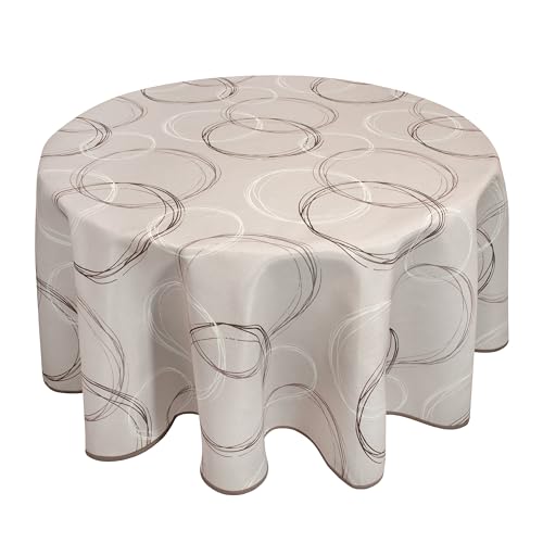 Valia Home® Tischdecke mit Teflonbeschichtung für Innen- & Außenbereich anwendbar in 6 Designs | Tischdecke abwaschbar ist Wasser & Schmutzabweisend Dank verlässlichem Lotuseffekt | rund 140 cm beige von Valia Home
