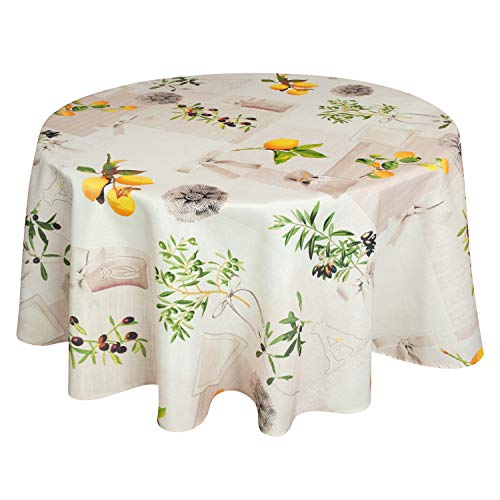 Valia Home Tischdecke mit Teflonbeschichtung für Innen- & Außenbereich geeignet Wasser & Schmutzabweisend Dank verlässlichem Lotuseffekt rund 140cm Mediterran von Valia Home