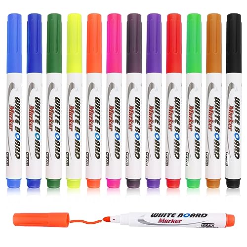 12 PCS Whiteboard Marker Whiteboard Pen Whiteboard Stifte Trocken und Rückstandsfrei Abwischbar von Whiteboards, Gute Deckkraft Trocken und Feucht Abwischbar Bunt für Kinder Zeichnung Künstler von Valicaer