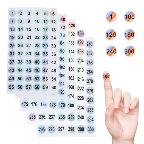 15 Blatt Runder Zahlen Aufkleber Sticker Klebezahlen Nummer Aufkleber, 1-300 Selbstklebende Runde Nummernaufkleber Laser zum Sortieren des Inventars Organisieren Codierung von Valicaer