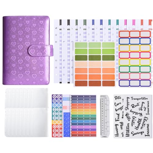 Budget Planner A6, Haushaltsbuch PU Leder Budget Binder Budgetplaner Geld Organizer Sparbuch mit Budget Blätter und Bindertaschen Geld Sparen Mappe für Ersparnisse Verbrauch Planung (Lila) von Valicaer