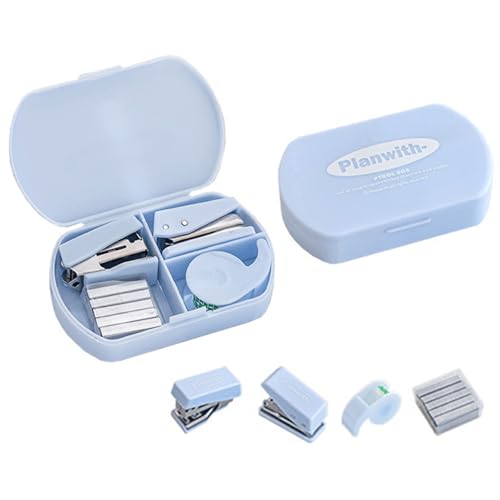 Mini Tacker Set Mini Heftgerät Tacker Klein Mini mit 500 Standard No. 10 Heftklammern, Lochzange für Papier 5.5mm Klebebandabroller inkl, Tragbar für Schulen Arbeitsplätze Familien Unternehmen (Blau) von Valicaer