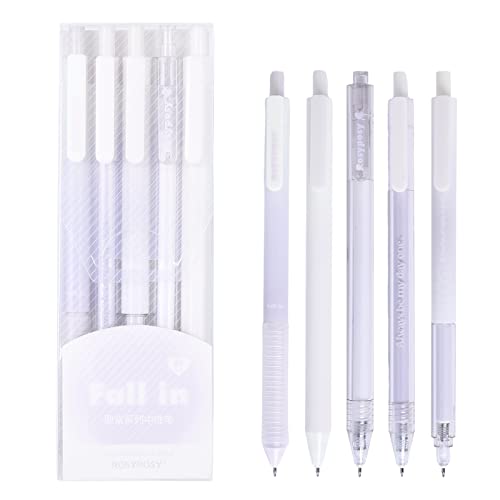 Valicaer 5 pcs Süße Gelschreiber Gelstifte Set Aesthetic Kugelschreiber Tintenroller mit Druckmechanik, Einziehbare Gel Tintenstifte Farbe Schwarz 0.38mm & 0.5mm Kugeldurchmesser von Valicaer