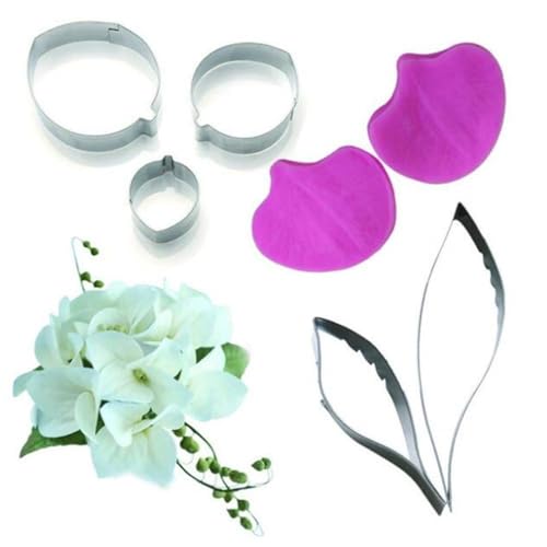 Silikon-Fondant-Formen, Blütenblatt-Blatt-Ader-Ausstecher-Set, Kuchendekoration, Blütenpaste, Blume, Silikonform, Zuckerhandwerk, Blume, Äderungsform-Werkzeug (Set E) von Valink