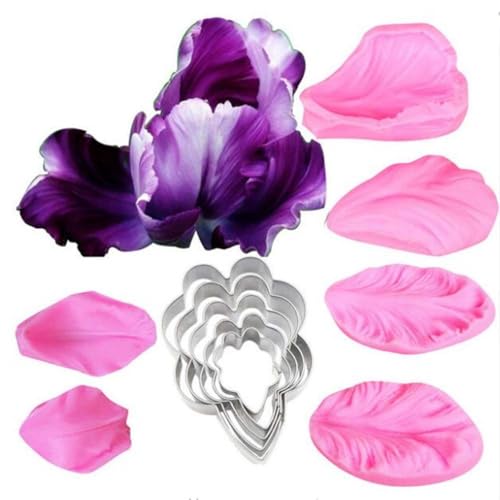 Silikon-Fondant-Formen, Blütenblatt-Blatt-Ader-Ausstecher-Set, Kuchendekoration, Blütenpaste, Blume, Silikonform, Zuckerhandwerk, Blume, Äderungsform-Werkzeug (Set F) von Valink