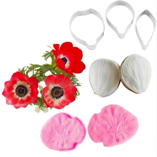 Silikon-Fondant-Formen, Blütenblatt-Blatt-Ader-Ausstecher-Set, Kuchendekoration, Blütenpaste, Blume, Silikonform, Zuckerhandwerk, Blume, Äderungsform-Werkzeug (Set G) von Valink